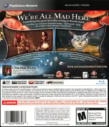 Alice - Madness Returns (USA) box cover back